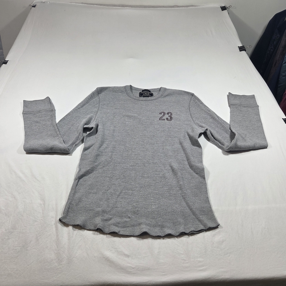 Abercrombie & Fitch Tee Light Gray Long Sleeve Tee Waffle Knit Men Large Cotton - Picture 6 of 6
